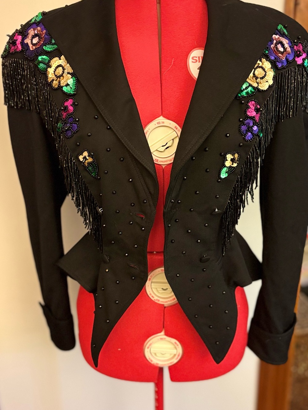 Vintage Black Cache Beaded fringe Jacket Size 6! Gorgeous - Picture 14 of 16